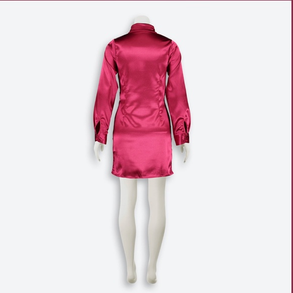 MORRISDAY THE LABEL Deep PINK Satin Shirt Dress - SIZE M - Picture 2 of 2